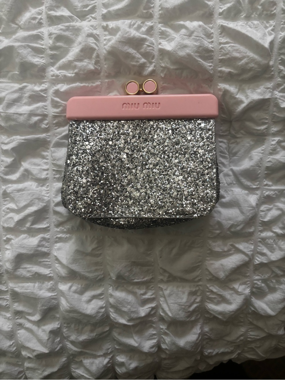 Miu Miu Pink Top Silver Glitter Frame Coin Purse